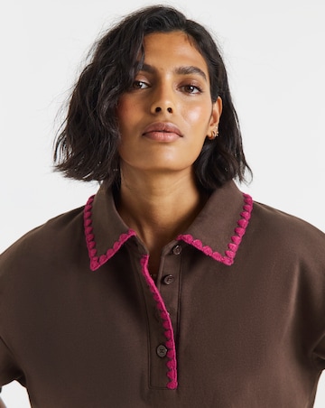 Simply Be Chocolate Whipstitch Short Sleeve Polo Sweatshirt