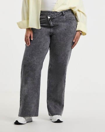 Washed Grey Crossover Straight Leg Jeans