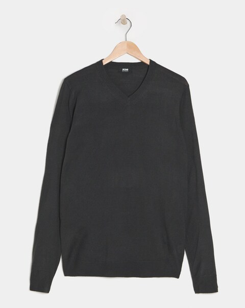 V Neck Charcoal Acrylic Knitted Jumper