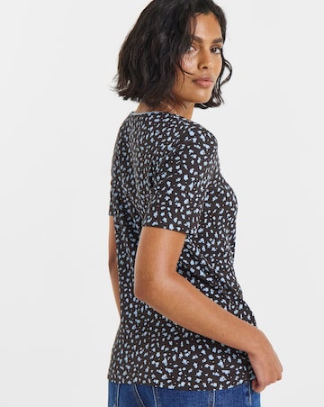 Simply Be Blue Ditsy Square Neck Short Sleeve Top