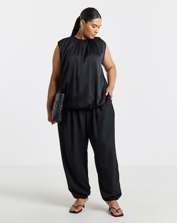 Simply Be Black Satin Bubble Hem Top