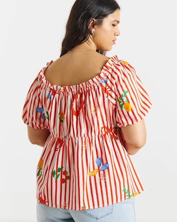 Red Stripe Puff Sleeve Top