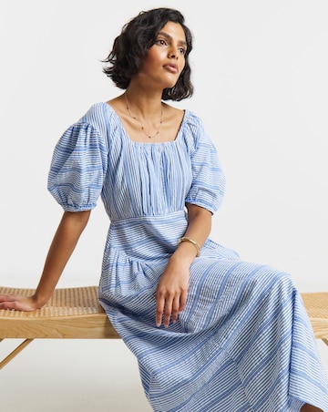 Native Youth Waist Gathered Bust Low Back Midi Dress In Stripe