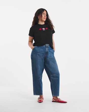 Simply Be Black Lips Placement Embroidery T-Shirt