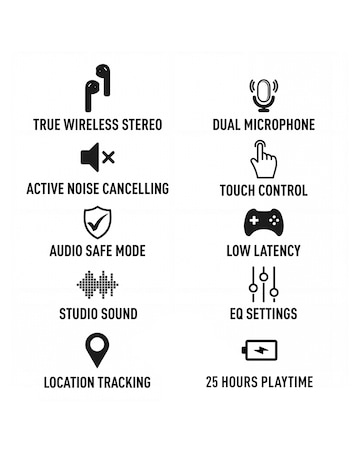 Reflex Active Black Noise Cancelling Bluetooth Earbuds