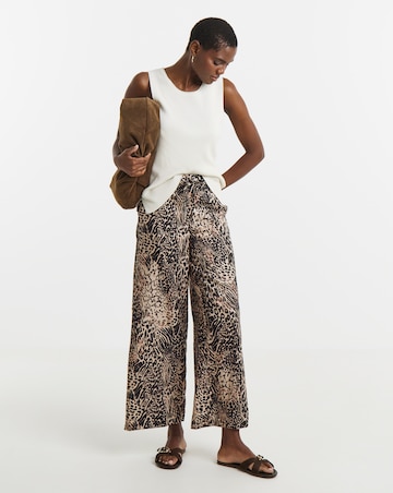 Animal Print Textured Wide Leg Trouser