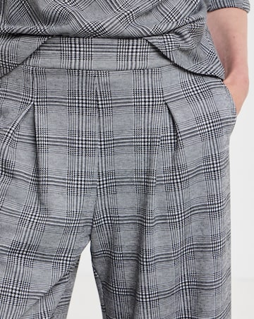 Grey Check Ponte Pull On Pleated Wide Leg Trouser