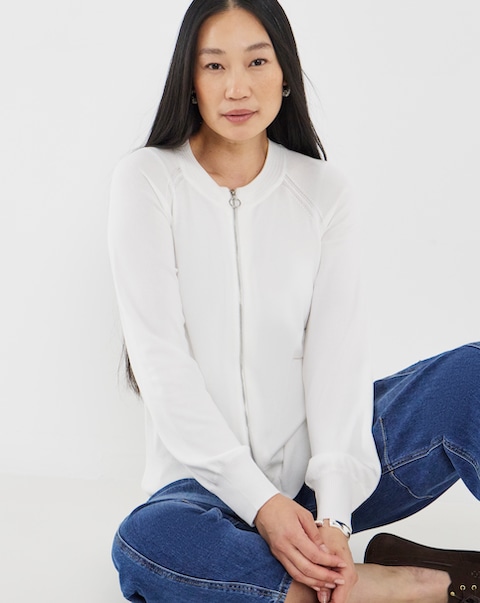Fine Knit White Knitted Bomber
