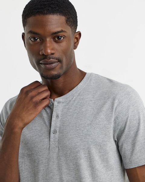 Pure Cotton Grandad Short Sleeve T-Shirt Long