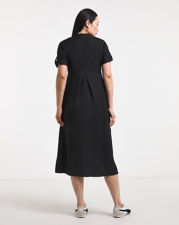 Collarless Placket Detail Smock Midi Dress