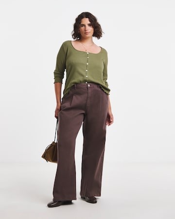Simply Be Olive Long Sleeve Button Through Ribbed Cardigan