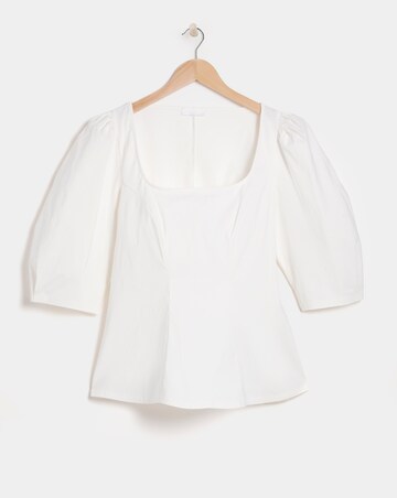 White Stretch Fit and Flare Peplum Top