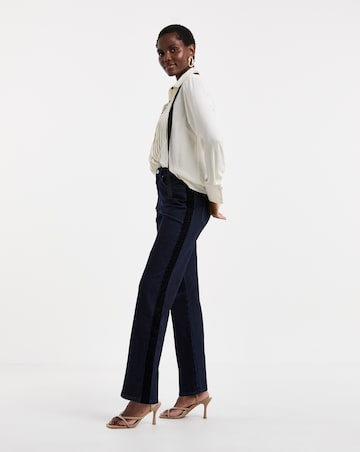 Indigo Slim Wide Leg Velvet Side Stripe Jeans