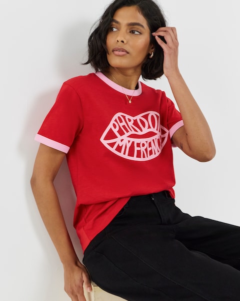 Red And Pink Short Sleeve Ringer T-Shirt