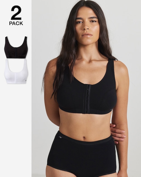 Slimma (2 Pack) Front Fastening Hook And Eye Bras (Fits Up To DD) White/Black