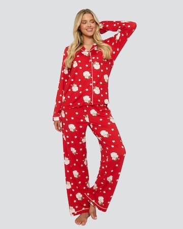 Loungeable Christmas Santa Super Soft Long Sleeve Button Through Pyjama Set