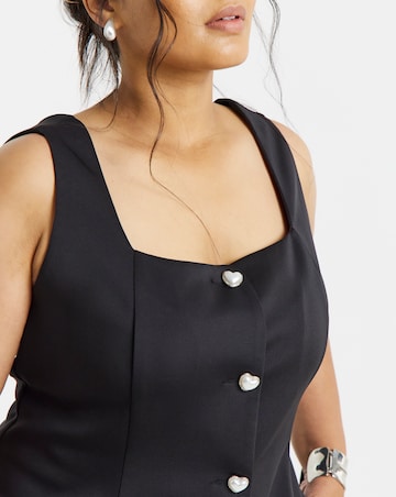 Simply Be Black Heart Button Through Jersey Waistcoat