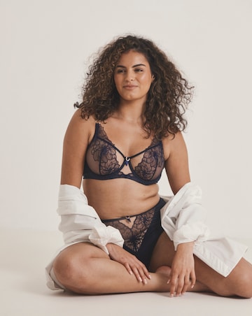 Pretty Secrets Contrast Embroidery Full Cup Bra Navy