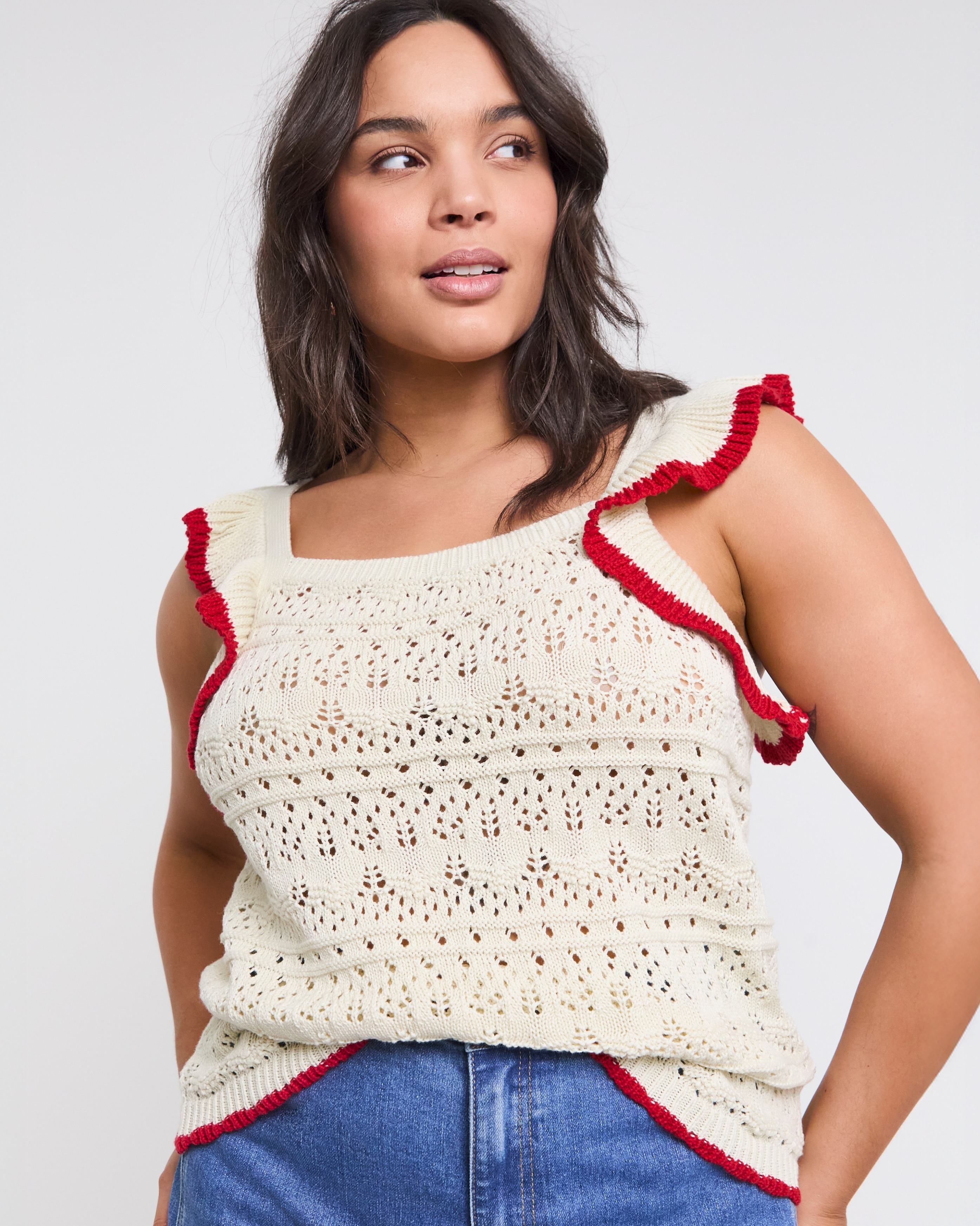 woman wearing cream lace top