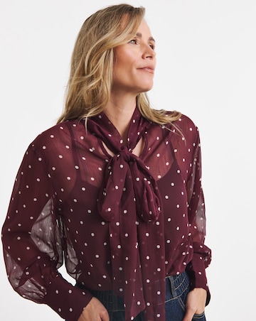 Spot Print Neck Tie Georgette Blouse
