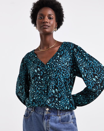 Abstract Print Button Front Long Sleeve Top
