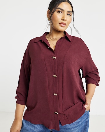 Simply Be Burgundy Bow Button Detail Shirt