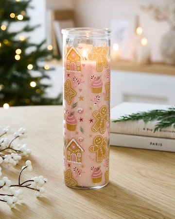 Sugarplum Bakery Print Gingerbread Cookie Glass Tube Candle