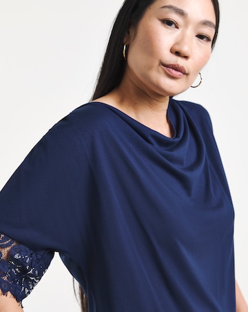 Drape Neck Lace Trim Top