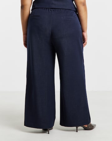 Simply Be Indigo Denim Look Tie Waist Wide Leg Trouser