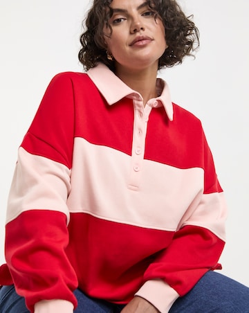 Simply Be Red And Pink Polo Sweatshirt With Stripe Panel To Front