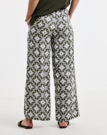 Green Printed Spun Viscose Pull On Wide Leg Trousers