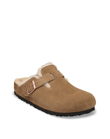 Birkenstock Boston Shearling Suede Leather Mules - Standard Fit (D)