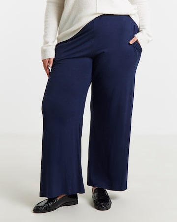 Navy Jersey Elasticated Waist Wide Leg Trouser