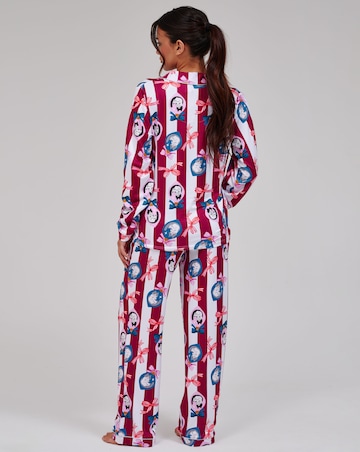 Loungeable Christmas Cat Stripe Super Soft Long Sleeve Button Through Pyjama Set