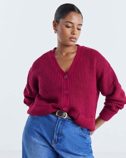 Waffle Knit Boyfriend Cardigan