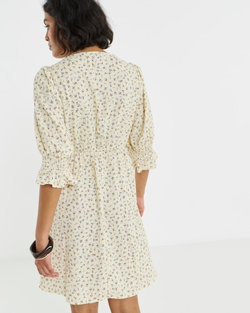Simply Be Yellow Floral Shirred Sleeve Tea Dress