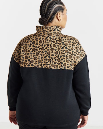 Simply Be Green Leopard Print Half Zip Sweatshirt