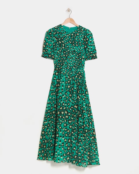 Whistles Painted Leopard Shirred Bodice Midi Dress