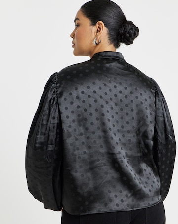 Simply Be Black Jacquard Spot Mandarin Detail Blouse