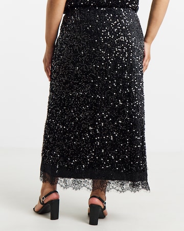Vila Sequin Lace High Waisted Midi Skirt