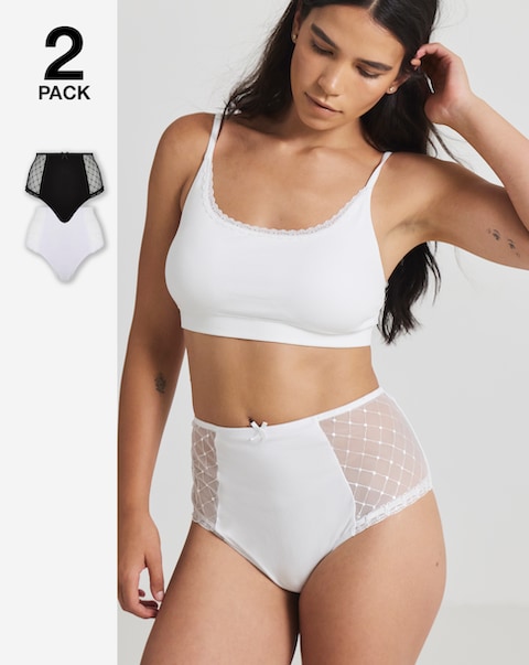 Pretty Secrets (2 Pack) Rachel Embroidery Deep Briefs Black/White