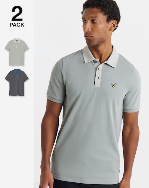 Voi 2 Pack Contrast Collar Pique Polos - Grey Mix
