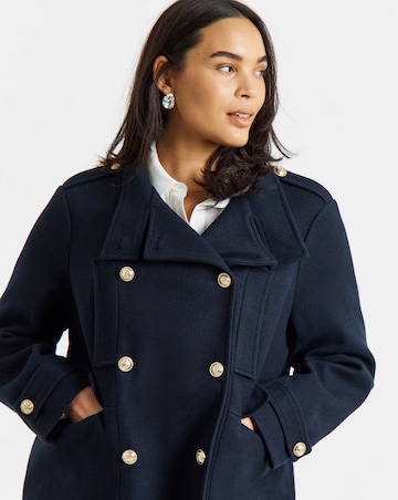 Simply Be Navy Funnel Neck Military Coat