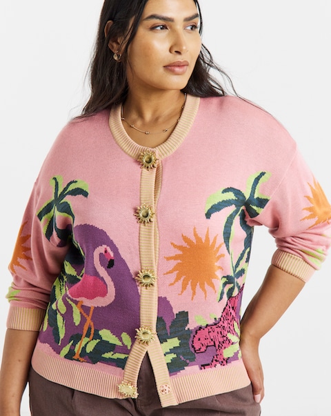 New In - Tropical Landscape Graphic Cardigan