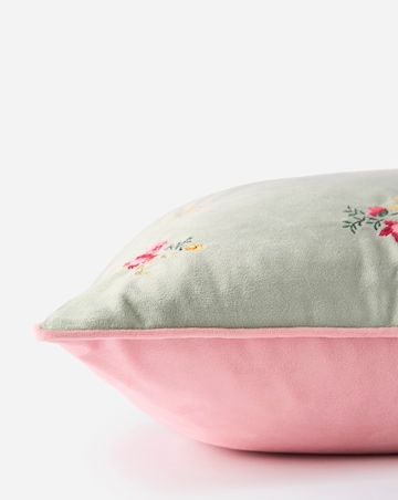 Floral Embroidered Velvet Cushion