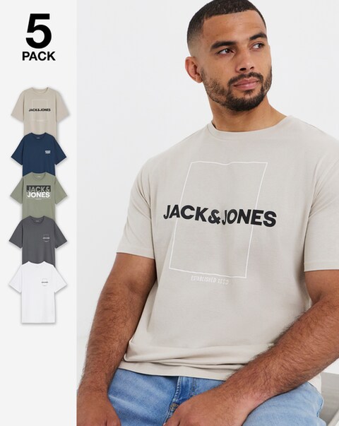 JACK & JONES Arthur 5 Pack Logo T-Shirt
