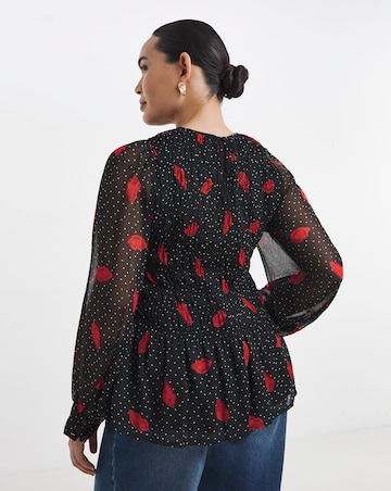 Simply Be Lip Print Puff Sleeve Shirred Top