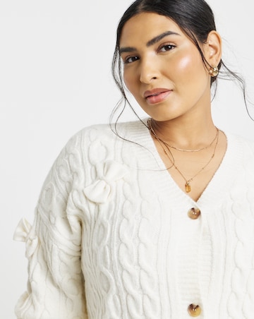 Bow Detail Longline Cable Cardigan