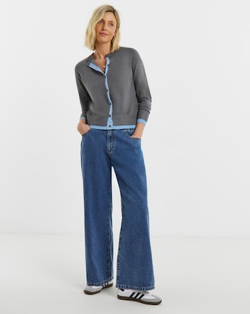 Contrast Detail Crew Neck Cardigan