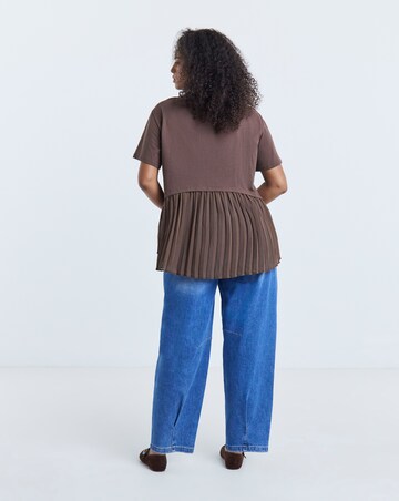 Simply Be Chocolate Tee With Woven Pleated Back